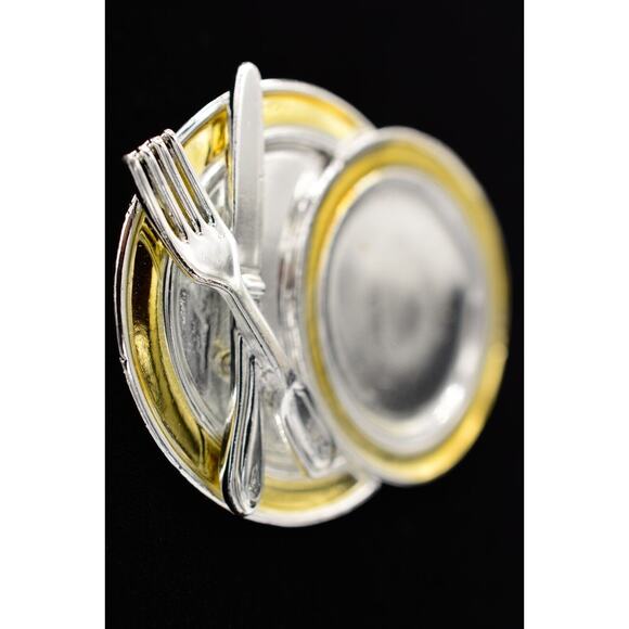 Danecraft Vintage Culinary Pin Brooch Dinnerware Plate Chef NOS Signed 80s BinA5 - Picture 3 of 12